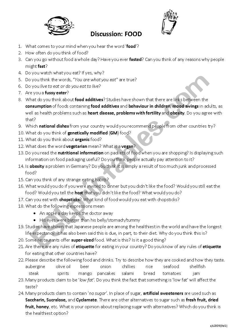 Discussion: Food [advanced] worksheet